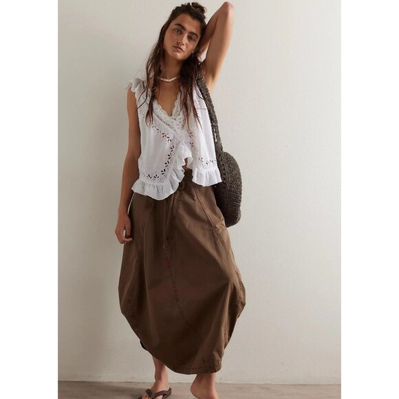 Free People Willow Poplin Maxi Skirt Brown Size Small Boho Festival Bohemian - Picture 3 of 10
